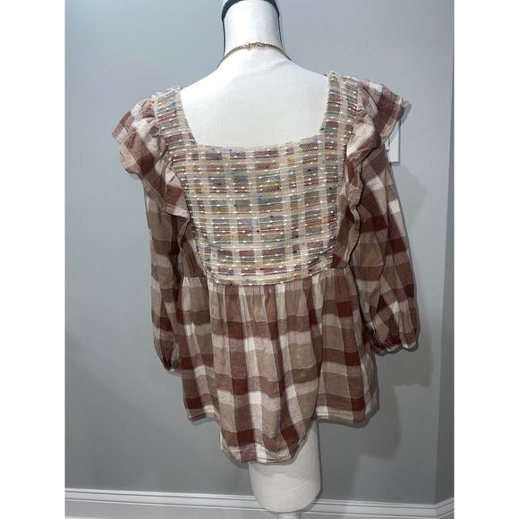 Entro “Corrine” Women’s Boho Plaid Blouse Size Large 100% cotton - Picture 9 of 14